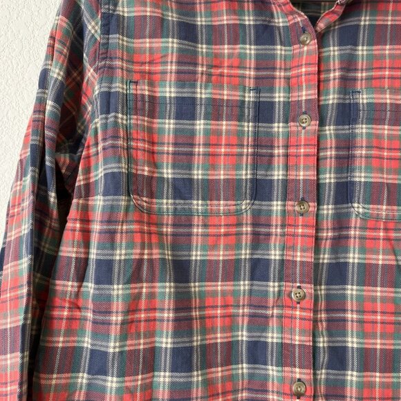 L.L Bean Men's Plaid Print Long Sleeve Casual Button Up Shirt Red Blue Medium - Picture 3 of 8